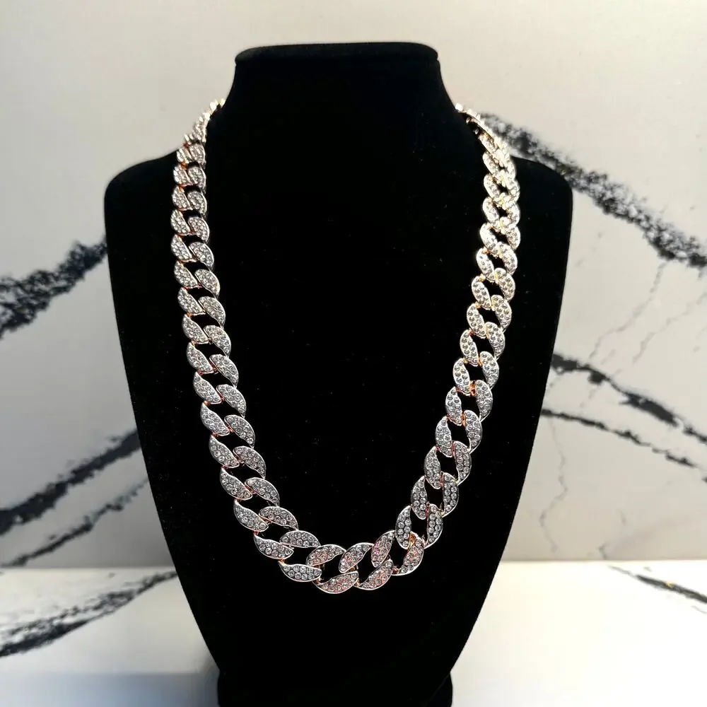 Rose Gold Tone Iced Out Cuban Link Chain 20